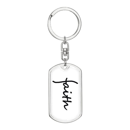 Faith Dog Tag Keychain | Christian Keychain Gift (Gold Trim)