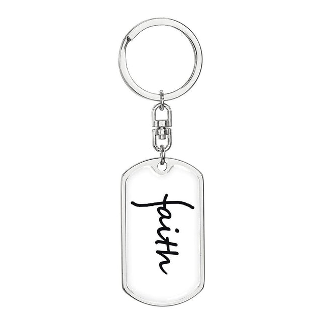 Faith Dog Tag Keychain | Christian Keychain Gift (Gold Trim)
