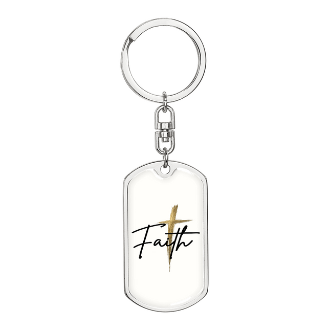 Faith Cross Gold Christian Dog Tag Keychain | Graphic Keychain Gift