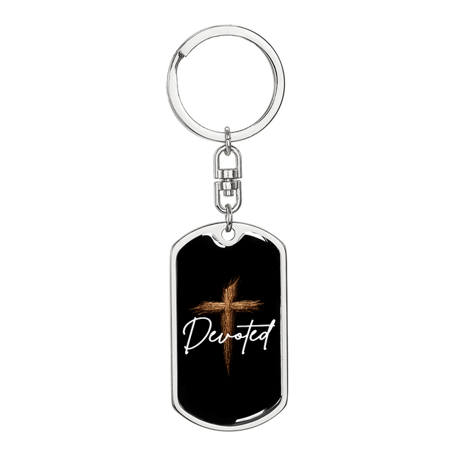 Christian Keychain for Men | Devoted Wooden Cross Dog Tag Keychain