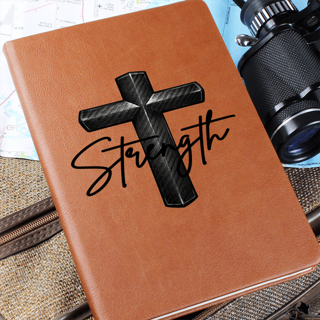 Christian Leather Journal | Strength Cross Vegan Leather Journal for Men