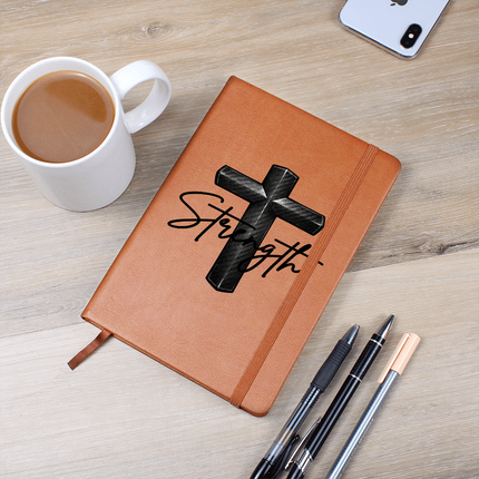 Christian Leather Journal | Strength Cross Vegan Leather Journal for Men