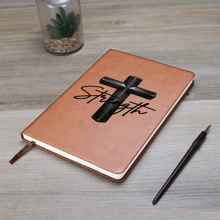 Christian Leather Journal | Strength Cross Vegan Leather Journal for Men
