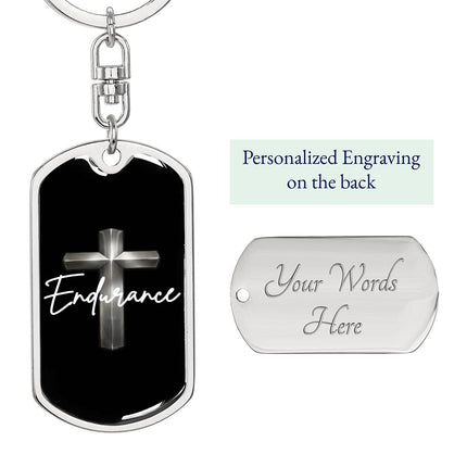 Endurance Cross Dog Tag Keychain – Christian Gift for Men