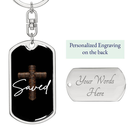 Saved Cross Dog Tag Keychain – Christian Gift for Men