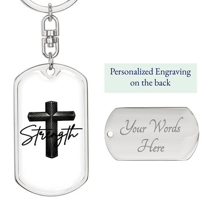 Christian Dog Tag Keychain | Strength Cross Keychain Gift