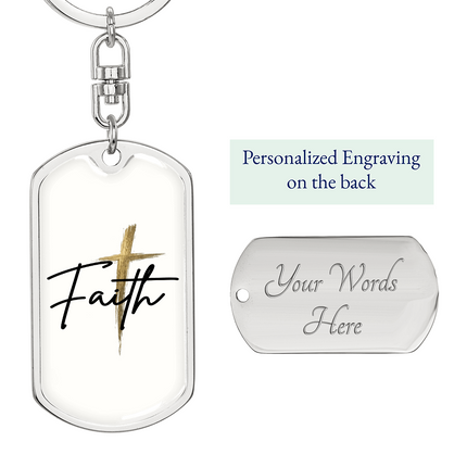 Faith Cross Gold Christian Dog Tag Keychain | Graphic Keychain Gift
