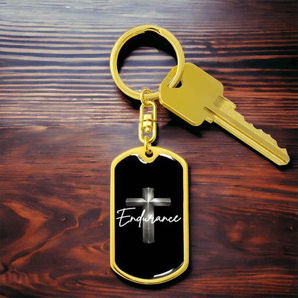Endurance Cross Dog Tag Keychain – Christian Gift for Men
