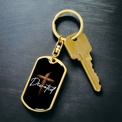 Christian Keychain for Men | Devoted Wooden Cross Dog Tag Keychain