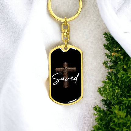 Saved Cross Dog Tag Keychain – Christian Gift for Men
