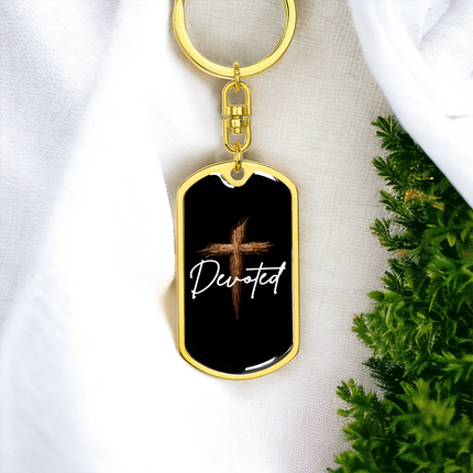Christian Keychain for Men | Devoted Wooden Cross Dog Tag Keychain