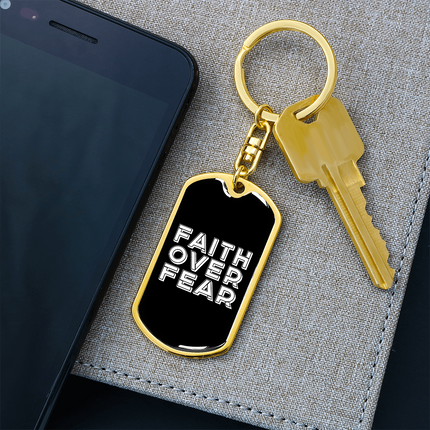 Faith Over Fear Graphic Dog Tag Keychain – Christian Gift for Men