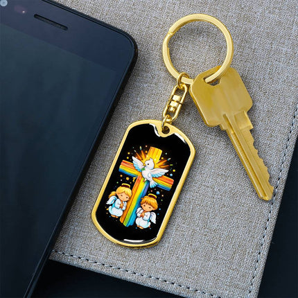 Keep The Faith Lion Cross Dog Tag Keychain – Christian Gift for Teens & Adults