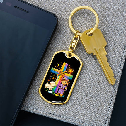 Keep The Faith Lion Cross Dog Tag Keychain – Christian Gift for Teens & Adults