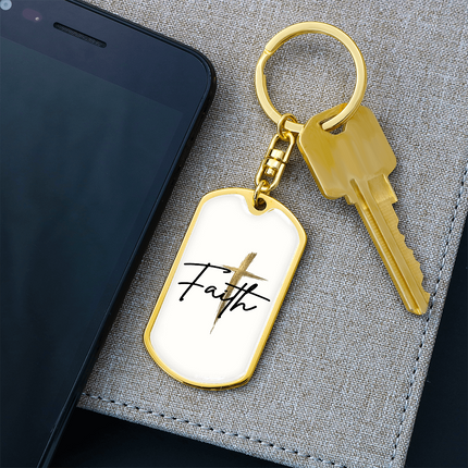 Faith Cross Gold Christian Dog Tag Keychain | Graphic Keychain Gift