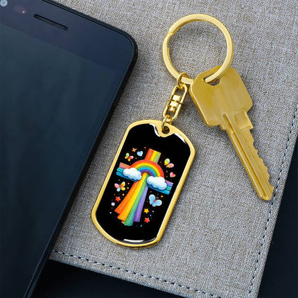 Keep The Faith Lion Cross Dog Tag Keychain – Christian Gift for Teens & Adults