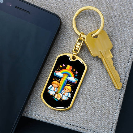 Keep The Faith Lion Cross Dog Tag Keychain – Christian Gift for Teens & Adults