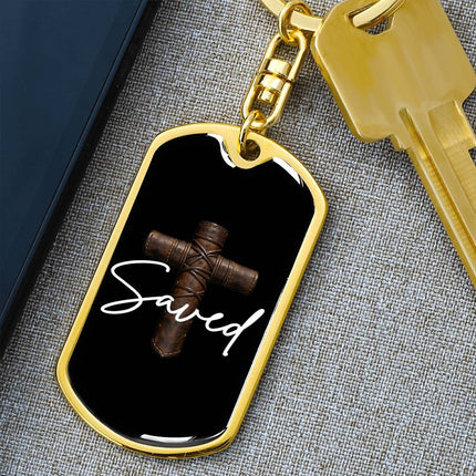 Saved Cross Dog Tag Keychain – Christian Gift for Men