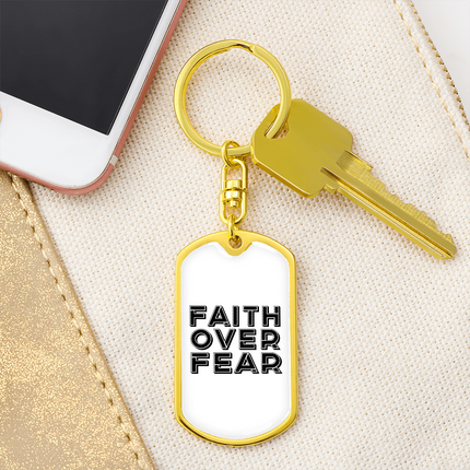 Faith Over Fear Dog Tag Keychain – Christian Gift for Men