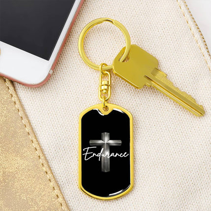 Endurance Cross Dog Tag Keychain – Christian Gift for Men