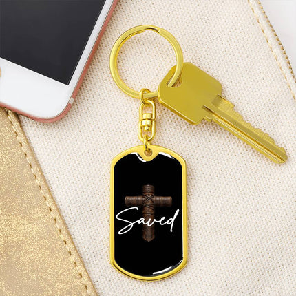 Saved Cross Dog Tag Keychain – Christian Gift for Men