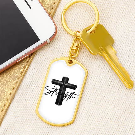 Christian Dog Tag Keychain | Strength Cross Keychain Gift