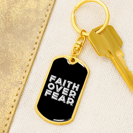 Faith Over Fear Graphic Dog Tag Keychain – Christian Gift for Men