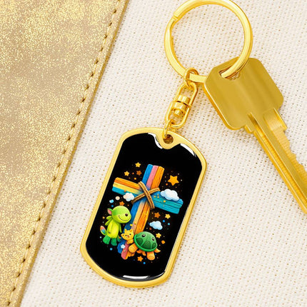 Keep The Faith Lion Cross Dog Tag Keychain – Christian Gift for Teens & Adults