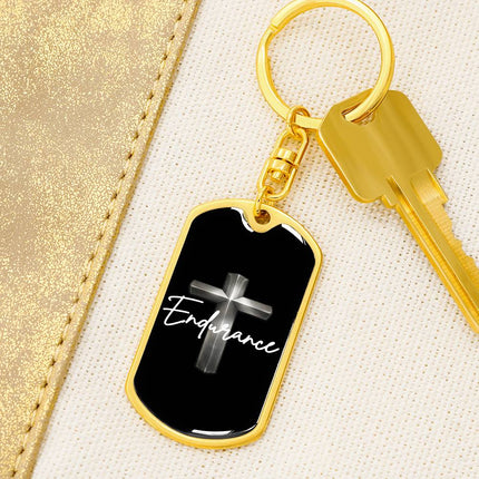 Endurance Cross Dog Tag Keychain – Christian Gift for Men