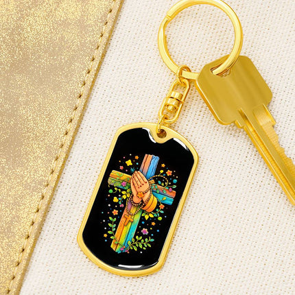 Keep The Faith Lion Cross Dog Tag Keychain – Christian Gift for Teens & Adults