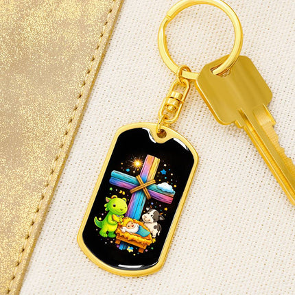 Keep The Faith Lion Cross Dog Tag Keychain – Christian Gift for Teens & Adults