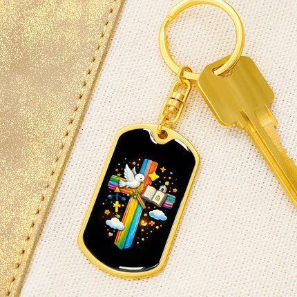 Keep The Faith Lion Cross Dog Tag Keychain – Christian Gift for Teens & Adults