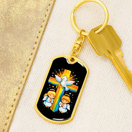 Keep The Faith Lion Cross Dog Tag Keychain – Christian Gift for Teens & Adults
