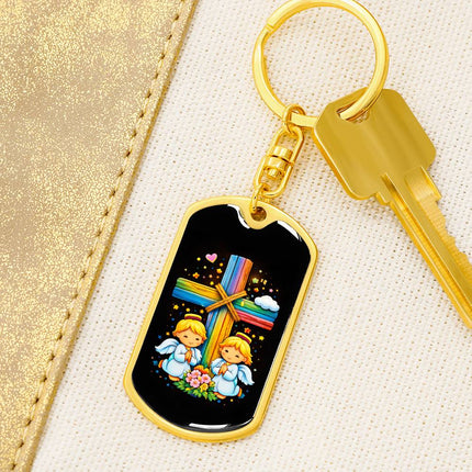 Keep The Faith Lion Cross Dog Tag Keychain – Christian Gift for Teens & Adults