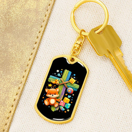Keep The Faith Lion Cross Dog Tag Keychain – Christian Gift for Teens & Adults