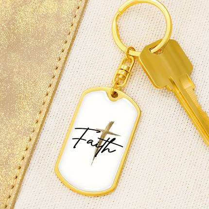 Faith Cross Gold Christian Dog Tag Keychain | Graphic Keychain Gift