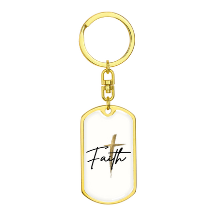 Faith Cross Gold Christian Dog Tag Keychain | Graphic Keychain Gift