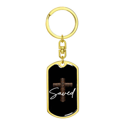 Saved Cross Dog Tag Keychain – Christian Gift for Men