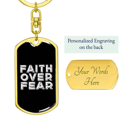 Faith Over Fear Graphic Dog Tag Keychain – Christian Gift for Men