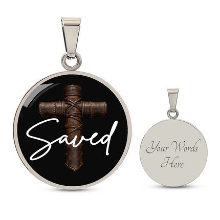 Saved Cross Circle Pendant Necklace – Christian Gift for Men