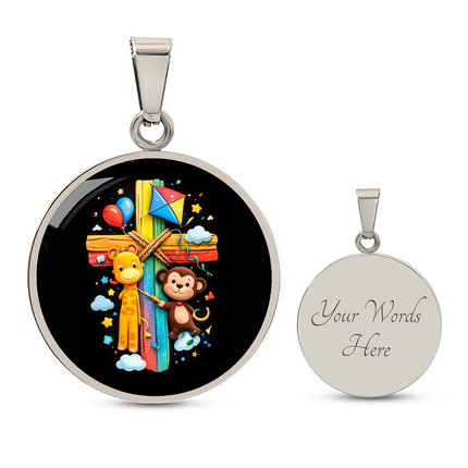 Giraffe & Monkey Circle Necklace – Christian Gift for Kids