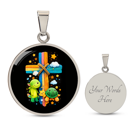 Dinosaur & Turtle Circle Necklace – Christian Gift for Kids