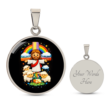 Jesus With the Sheep Circle Necklace – Christian Gift for Kids