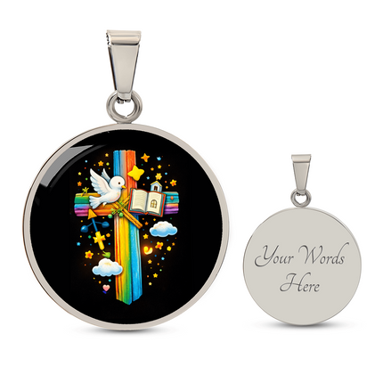 Dove & Holy Bible Circle Necklace – Christian Gift for Kids