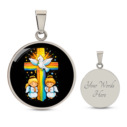Dove & Praying Angels Circle Necklace – Christian Gift for Kids