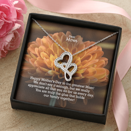 Christian heart necklace with "Dear Mom, Happy Mother's Day" message — modern Mother's Day gift for mom, in luxury gift box