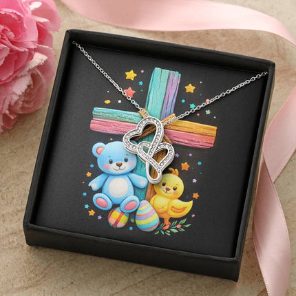 Rainbow Cross Teddy Bear | Christian Heart-to-Heart Pendant Necklace | Gift for Kids
