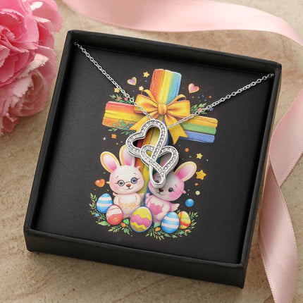 Rainbow Cross Bunnies | Christian Heart-to-Heart Pendant Necklace | Gift for Kids