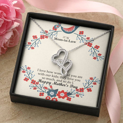 Christian heart necklace with "Two hearts. One love" message — modern Mother's Day gift for mother-in-law, in luxury gift box