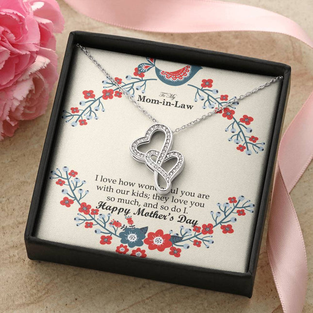 Christian heart necklace with "Two hearts. One love" message — modern Mother's Day gift for mother-in-law, in luxury gift box